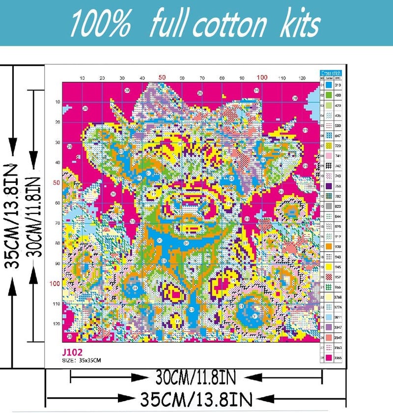 TaeYsck Cow Stamped Cross Stitch Kits for Adults Beginner, Sunflowers Counted Cross Stitch Kits Printed Stitching Cute Patterns Dimensions Needlepoint Art Crafts Embroidery Kits for Adults Beginners - Image 2